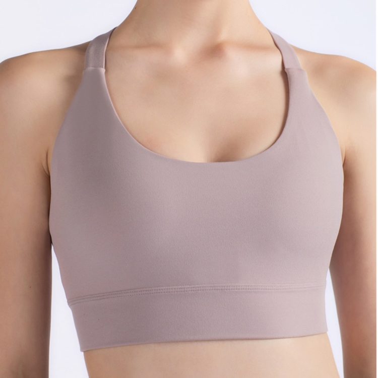Y-shaped Wide Shoulder Belt Geometric Hollow Out Shockproof Nude Yoga Sports  Underwear (Color:Smoky Blush Size:L)