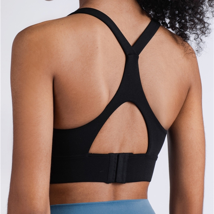 Y-shaped Wide Shoulder Belt Geometric Hollow Out Shockproof Nude Yoga Sports  Underwear (Color:Black Size:S)