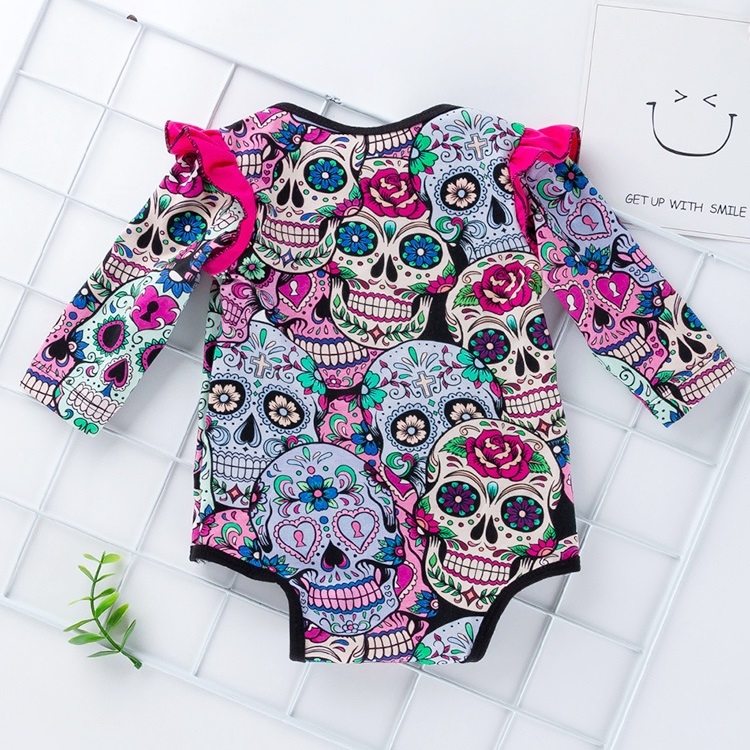 Ropa para niños con estampado de calavera de manga larga de Halloween Ropa  de bebé para bebés Ropa de una pieza (Color: Rosa Tamaño: 59)