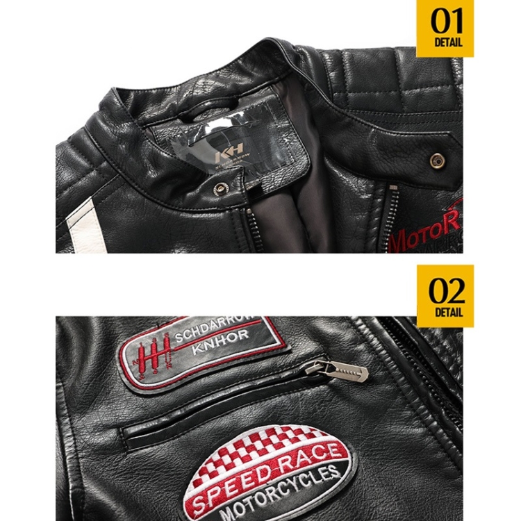 Giacca in pelle da motociclista aderente con motivo ricamo lettere  autunnali e invernali per uomo (Colore: Nero Taglia: L)