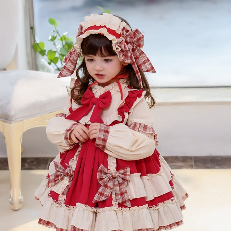 Váy Lolita dài tay cho bé gái Thu Đông (Màu: Đỏ Size: 120)