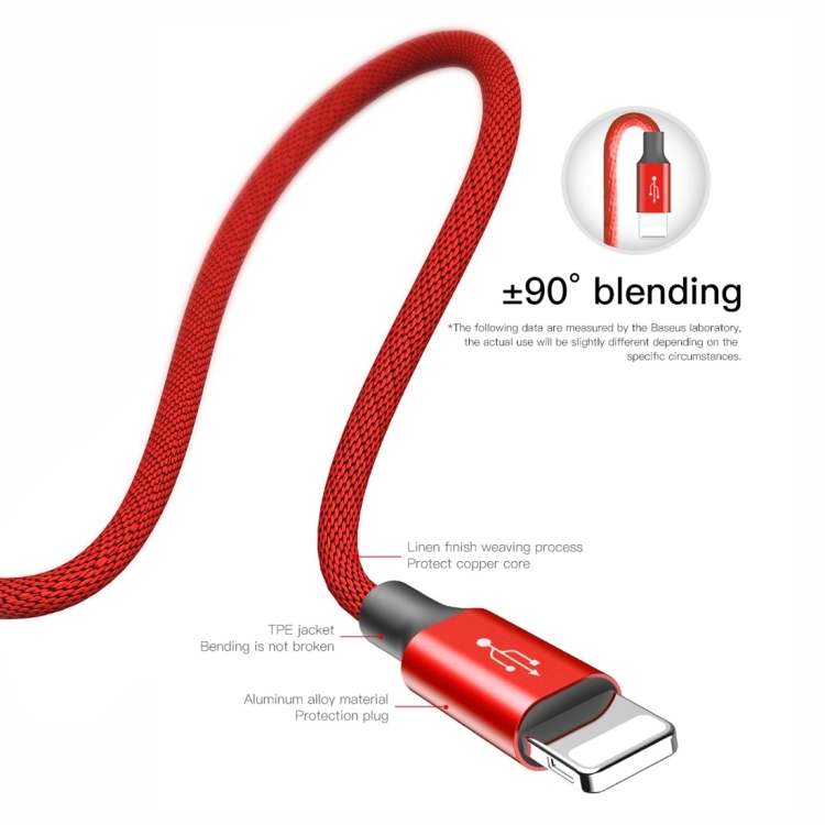 Baseus CALYW-M09 2A USB to 8 Pin Linen Finish Weaving Charge and Data Cable, Cable Length: 5m