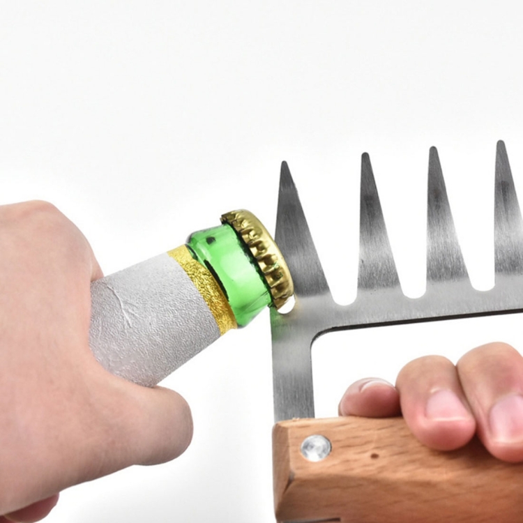 2 PCS Bear Claw Shaped stainless steel Barbecue Fork Chicken Shredded Wooden Handle  Anti-skid Creative Kitchen Fork Claw Meat Claw Splitter with (Wood color) - 4
