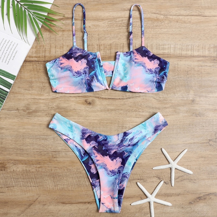 2 in 1 Polyester Tie-dye Sling Bikini Ladies Split Swimsuit Set