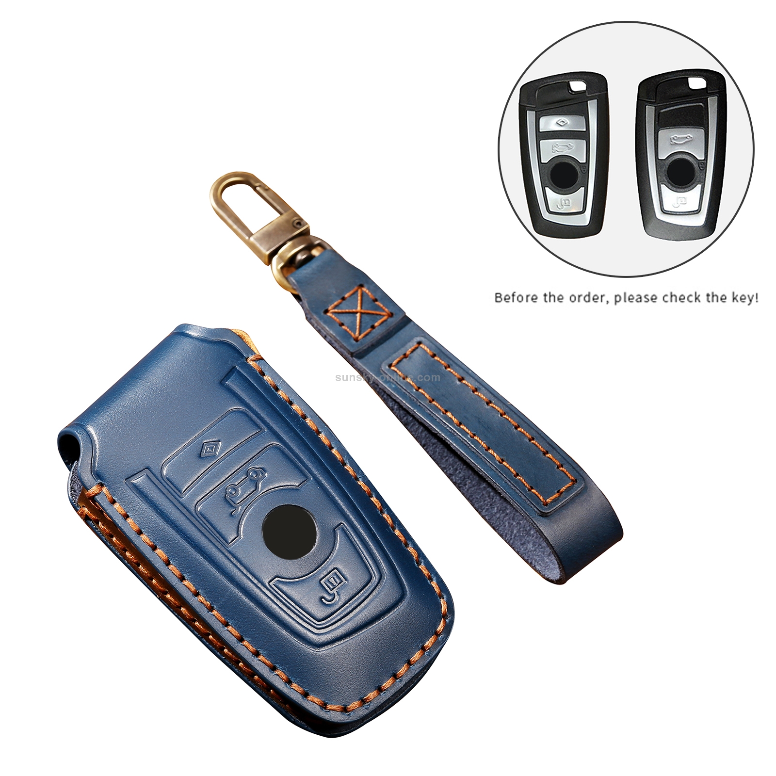 15% OFF by SUNSKY COUPON CODE: CAR2149 for For Kia Sorento Hallmo Car Cowhide Leather Key Protective Cover Key Case(Blue)