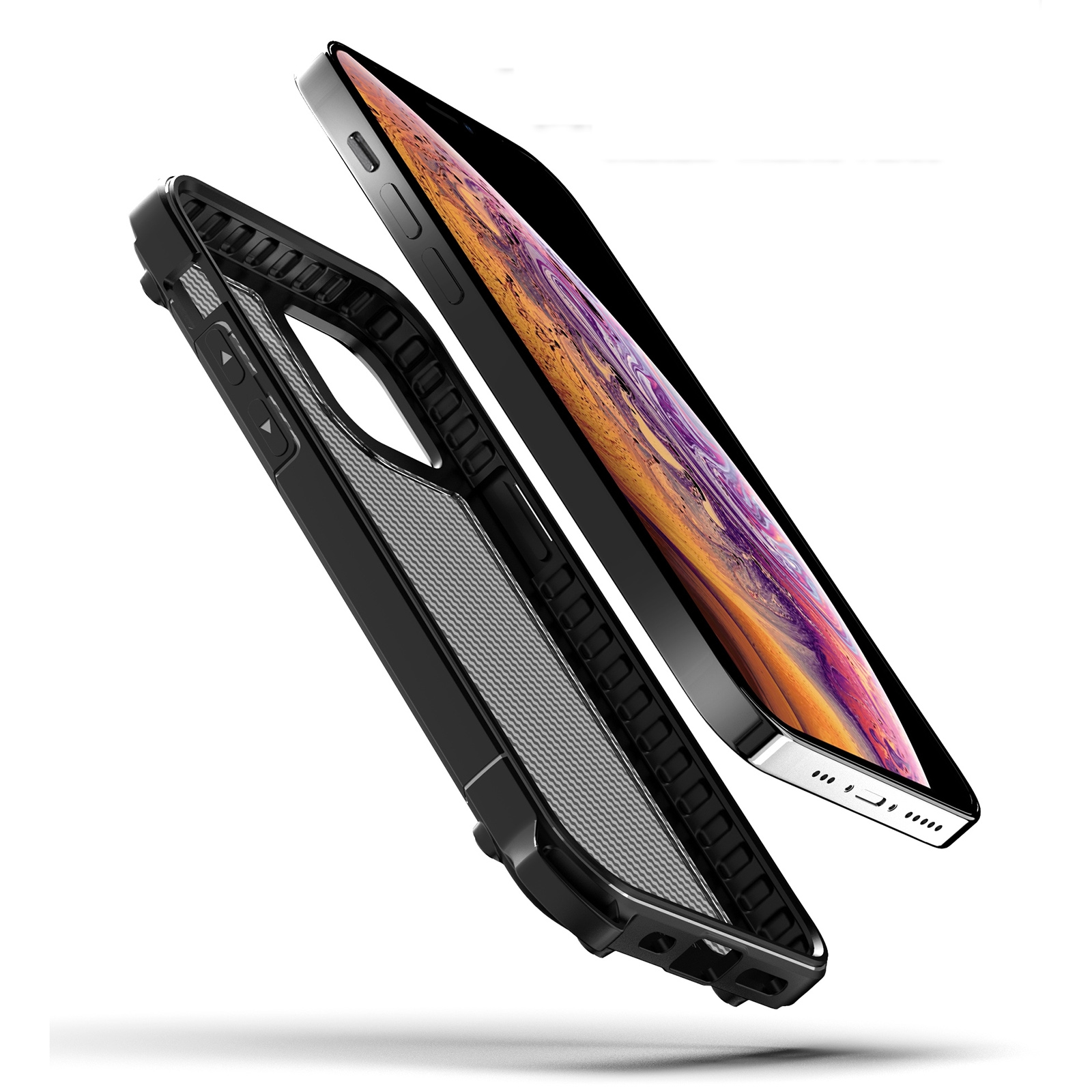 SUNSKY สำหรับ iPhone 12 / 12 Pro GoldShield Series กันกระแทก PC TPU Case (สีดำเต็ม)