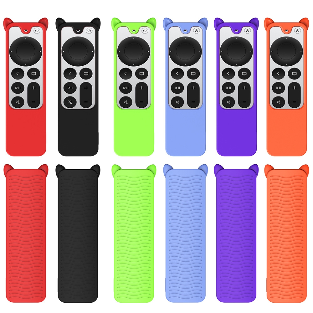 Cat Ears Shape Silicone Protective Case Cover For Apple TV 4K 4th Siri Remote Controller(Luminous Blue)