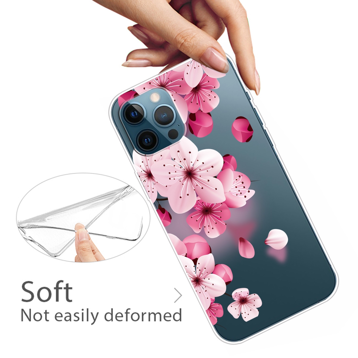 SUNSKY - สำหรับ IPhone 13 Pro Max ลวดลายทาสีเคส TPU โปร่งใสสูง (Cherry ...