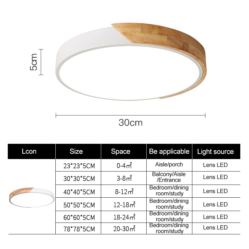 Wood Macaron LED Round Ceiling Lamp, 3-Colors Light, Size:50cm(Gold)