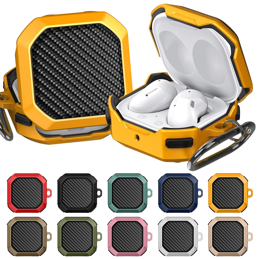 For Samsung Galaxy Buds Live / Buds 2 / Buds Pro / Buds 2 Pro Thunder Carbon Fiber TPU+PC Earphones Protective Case with Hook Up(Black and Green)