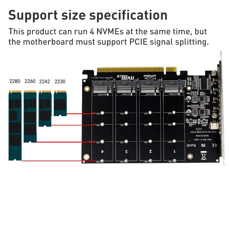 PH44 NVME 4 Disk Array Card PCI-E Signal Split Array Card