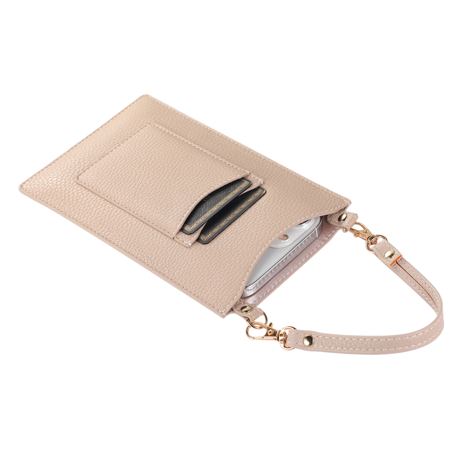 Litchi Texture Card Holder Mobile Phone Bag with Short Strap(Pink)