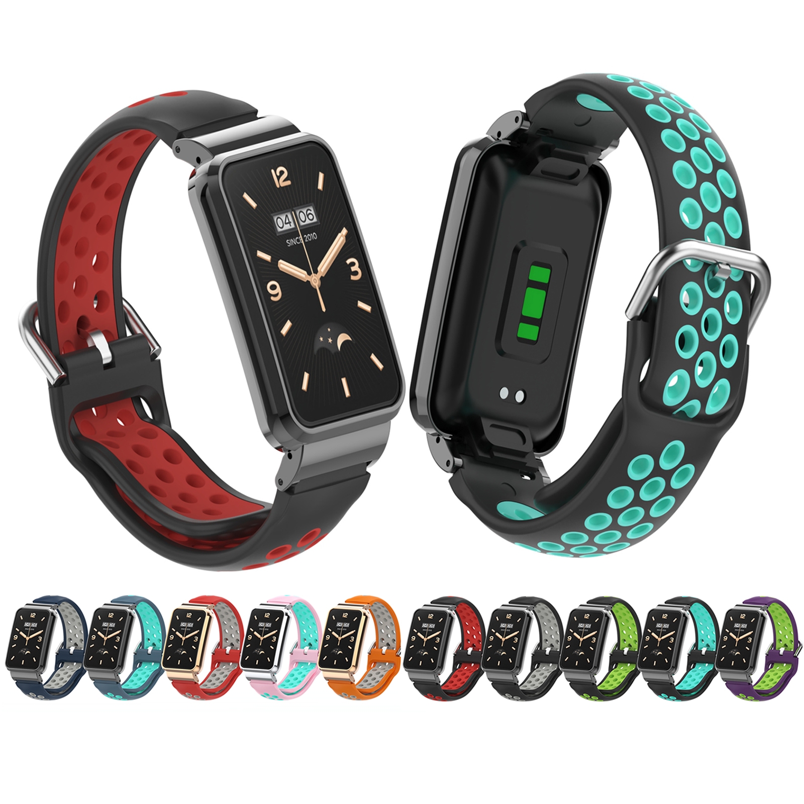 SUNSKY - สำหรับ Xiaomi Mi Band 7 Pro สายนาฬิกาซิลิโคนกรอบโลหะ (สีแดง ...