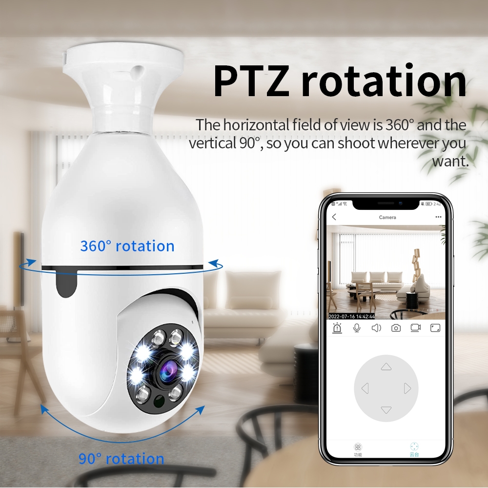 SUNSKY A6 2MP HD Light Bulb WiFi Camera Support Motion Detection Two 