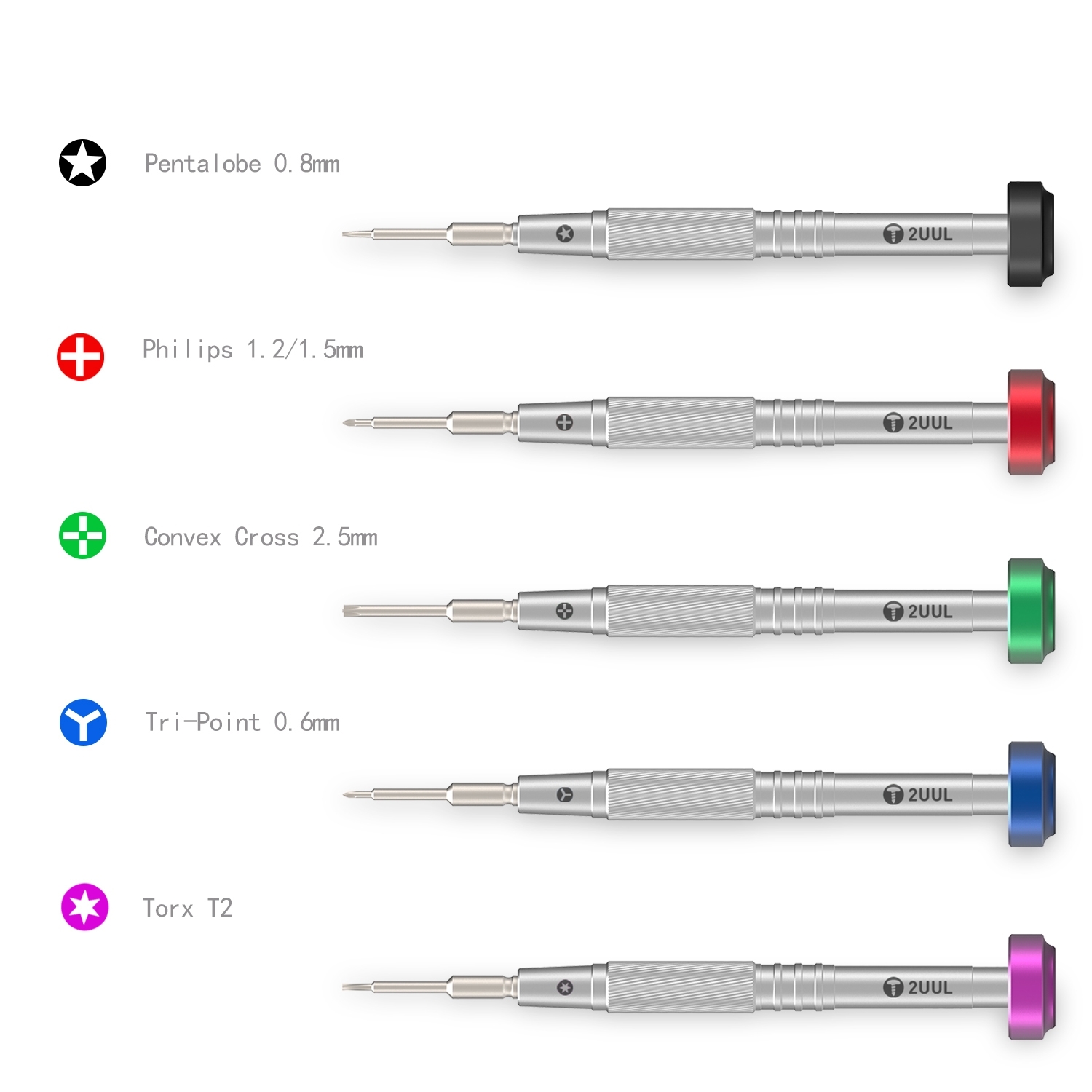 2UUL Convex Cross 2.5mm Colorful Flyshaft Screwdriver 