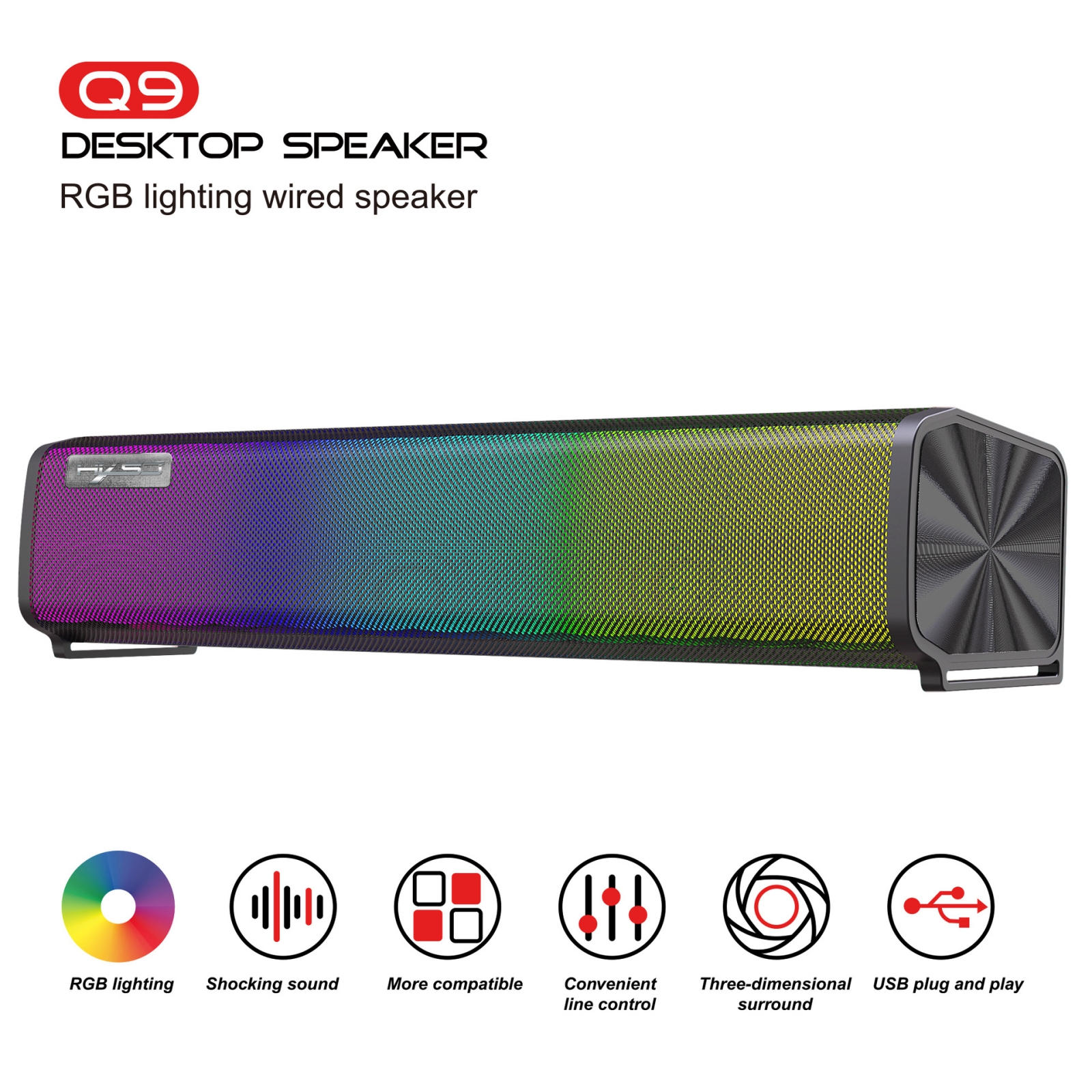 HXSJ Q9 RGB Luminous Computer Speaker Bar