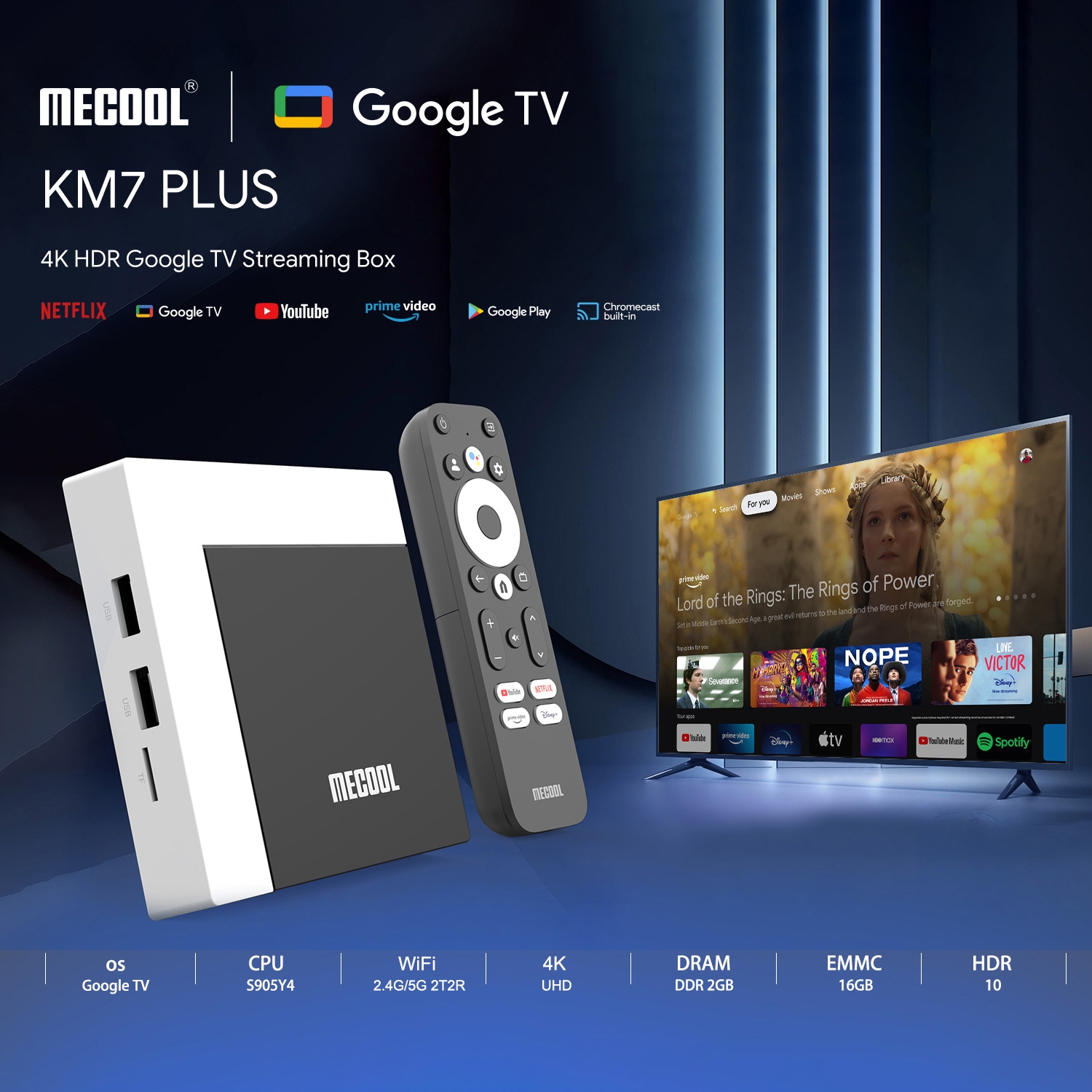 MECOOL KM7 Plus Android 10.0 Smart TV Set Top Box, Amlogic S905Y4 Quad Core, 2GB+16GB, Plug Type:EU Plug