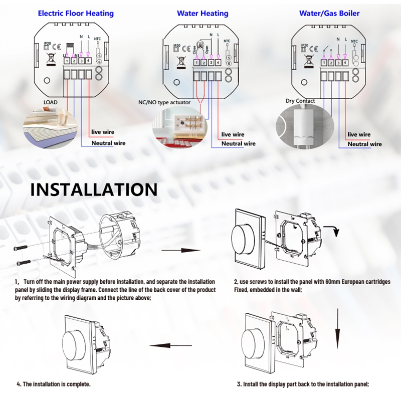 BHT-7000-GALZB 95-240V AC 3A Smart Knob Thermostat Water Heating Controller with Zigbee(Silver)