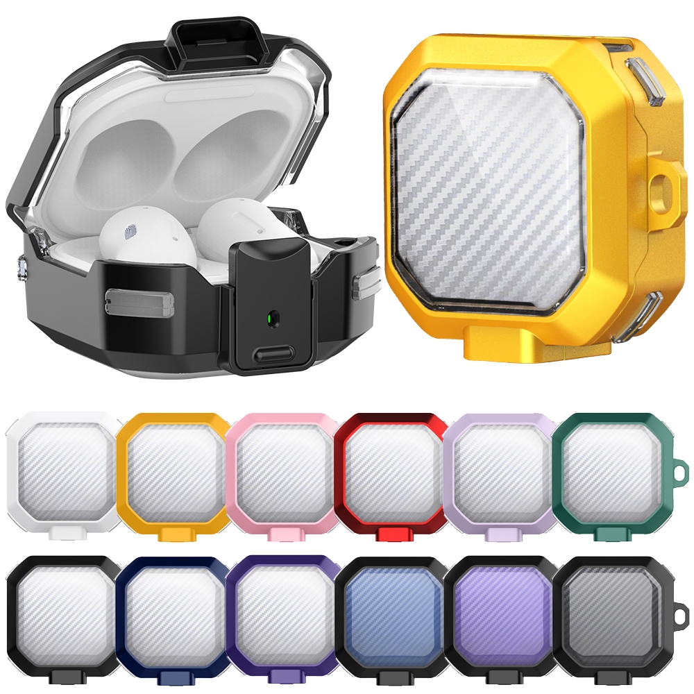 For Samsung Buds Live / Buds2 / Pro / 2Pro TPU + PC Transparent Carbon Fiber Wireless Earphones Protective Case With Switch(White)