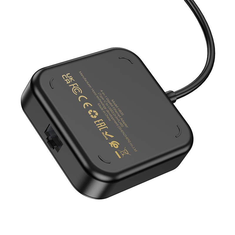 hoco HB35 4 in 1 USB-C / Type-C to USB3.0x3+RJ45 Gigabit Ethernet Adapter, Cable Length: 0.2m(Black)