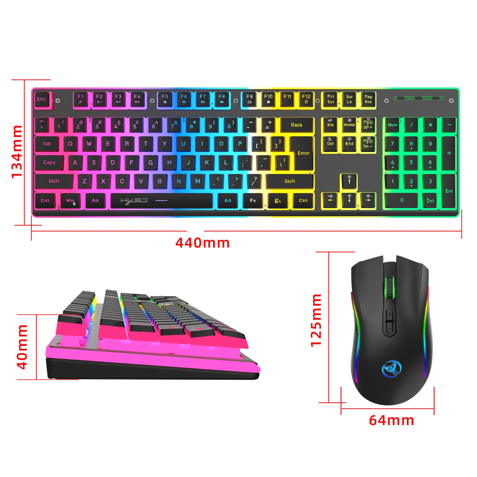 HXSJ L96 2.4G Wireless RGB Backlit Keyboard and Mouse Set 104 Pudding Key Caps + 4800DPI Mouse(White)