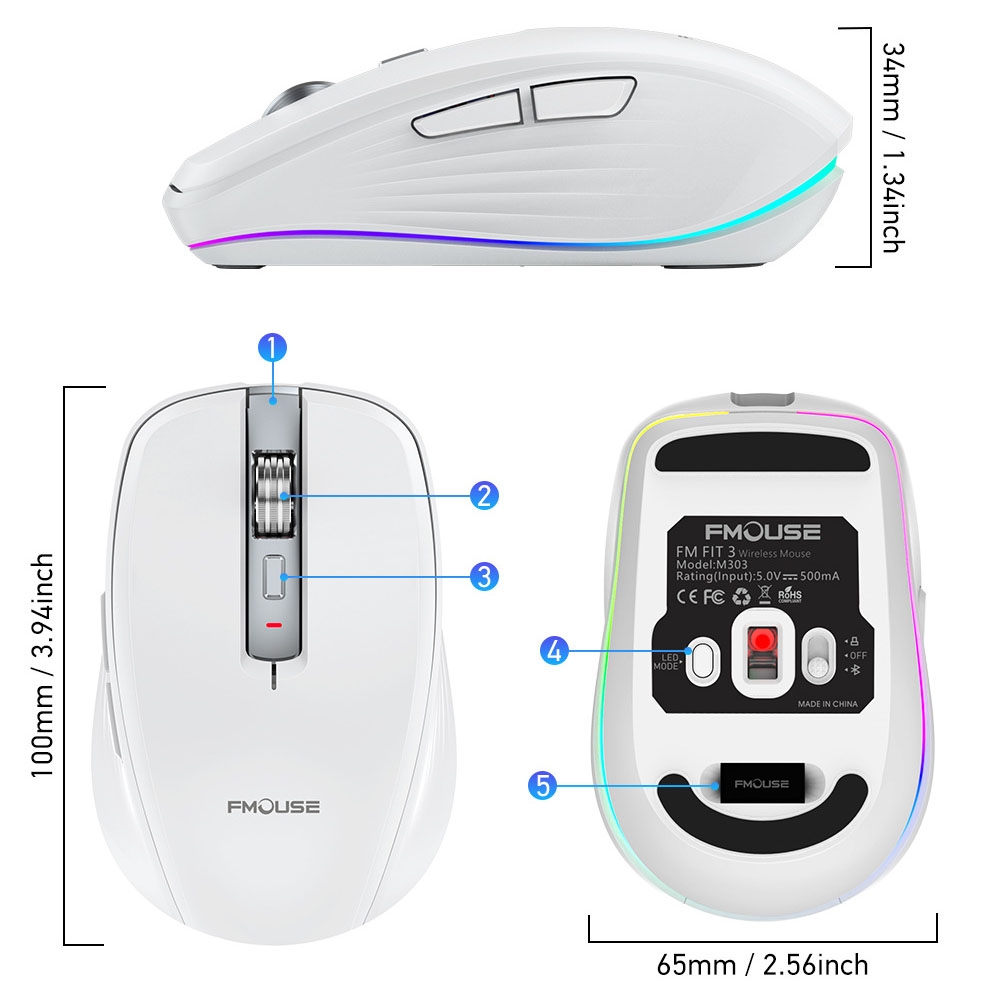 HXSJ M303 2400DPI Dual Mode 2.4GHz + Bluetooth 5.1 Wireless Mouse(Pink)