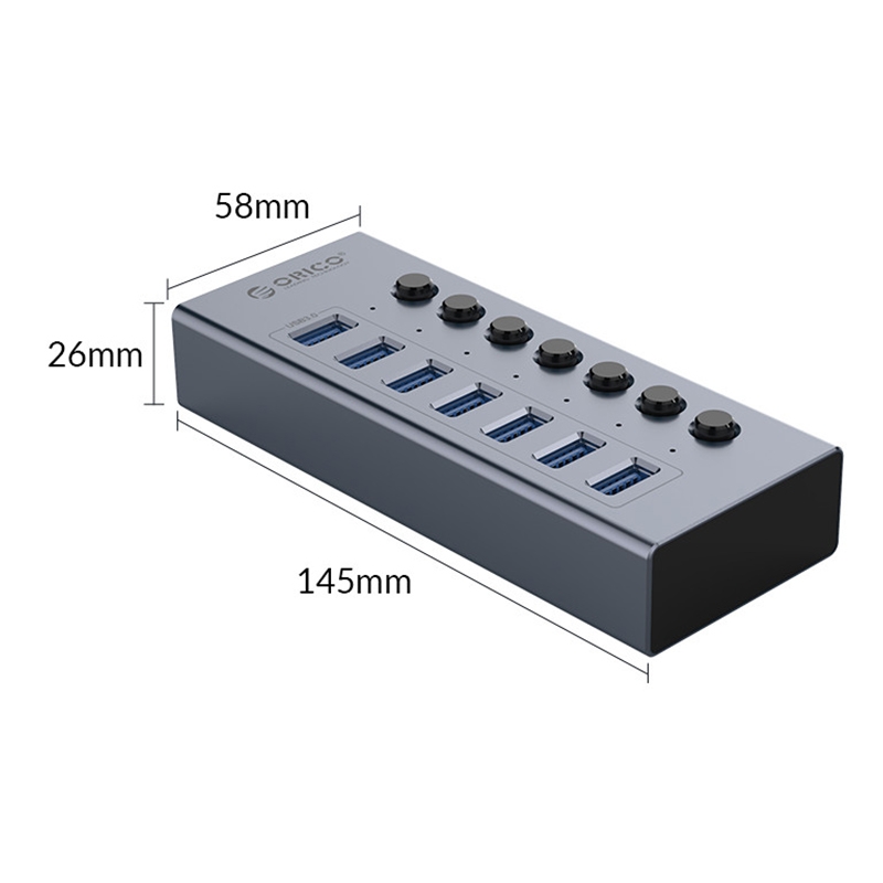 ORICO BT2U3-7AB-GY-BP 7 Ports USB 3.0 HUB with Individual Switches(UK Plug)