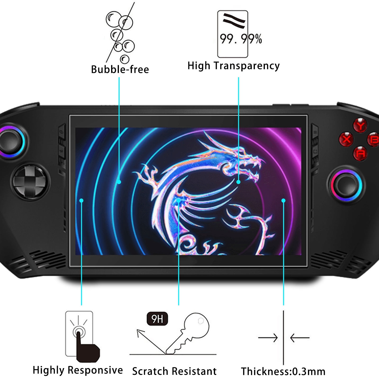 For MSI Claw 7 inch Game Console 9H 0.3mm Explosion-proof Tempered Glass Film