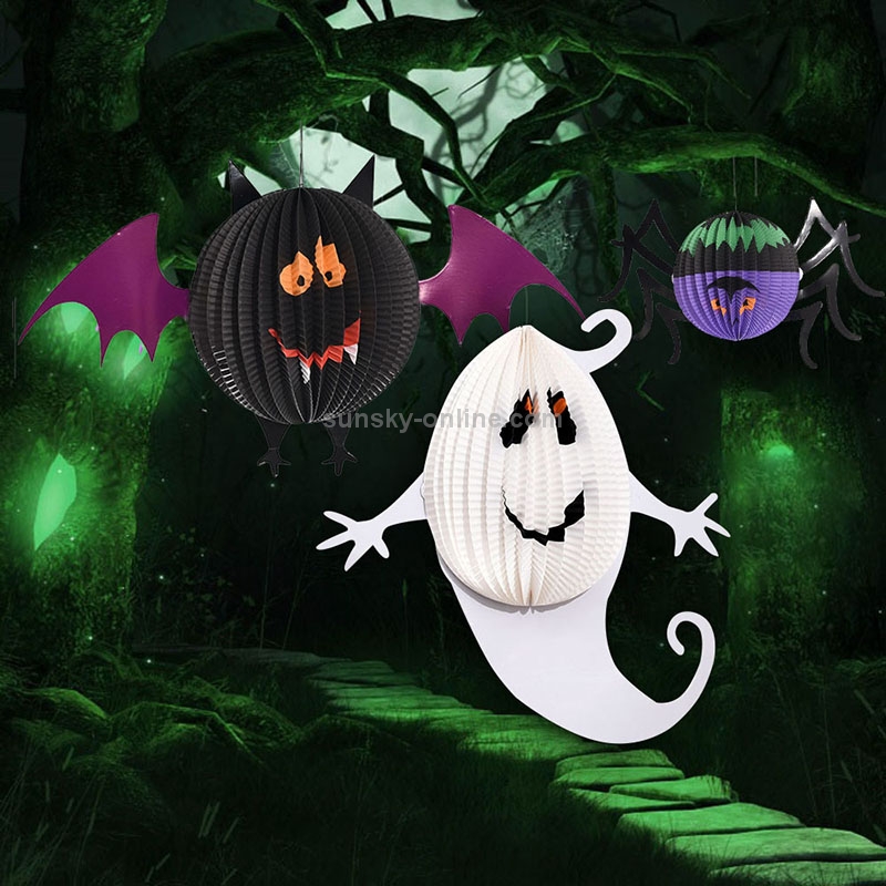 SUNSKY - 3 PCS / Set Creative Funny Halloween Ghost Bats Spider Pendant  Paper Decoration and Props Horror