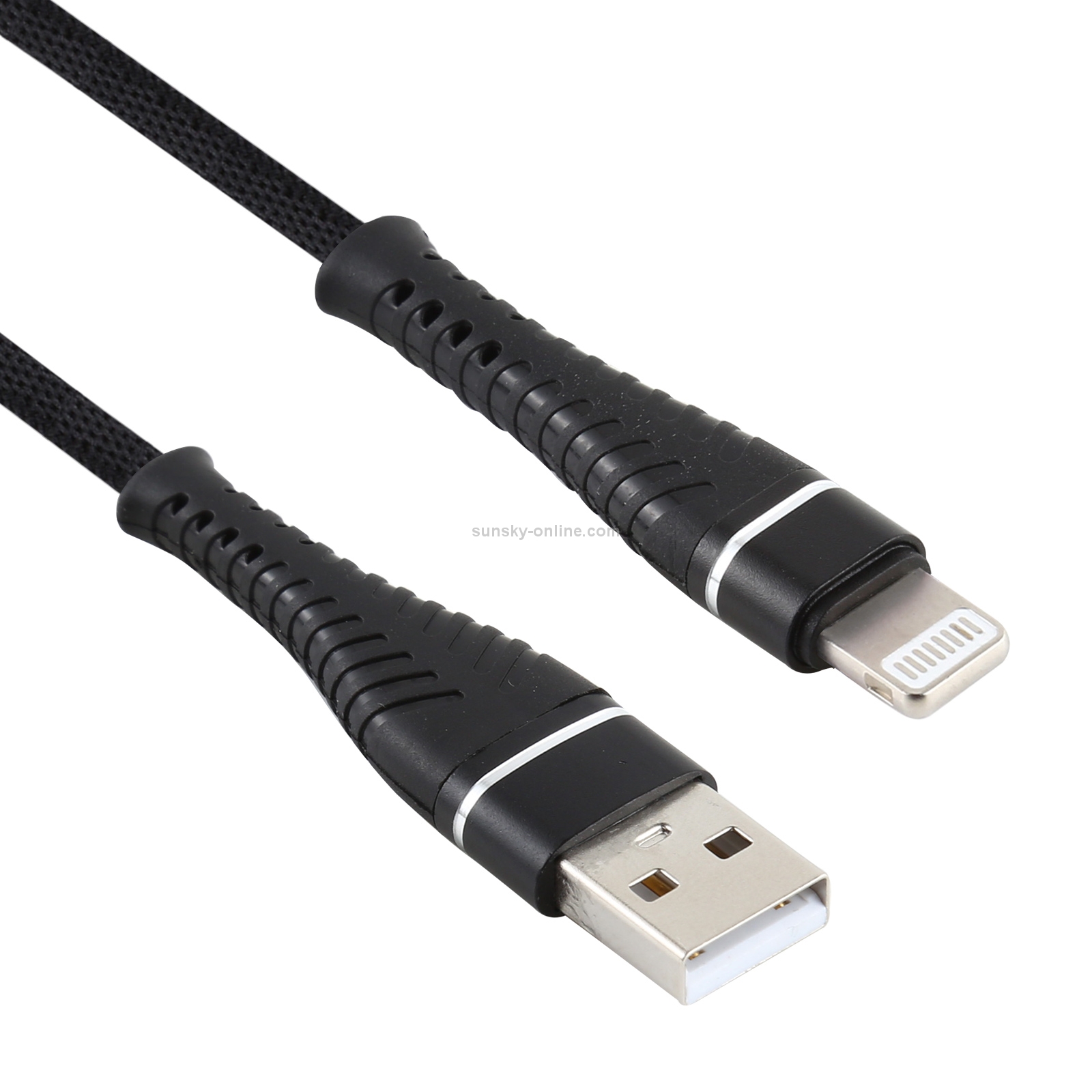 SUNSKY 2A USB to 8 Pin Braided Data Cable, ความยาวสายเคเบิล 1 ม. (สีดำ)