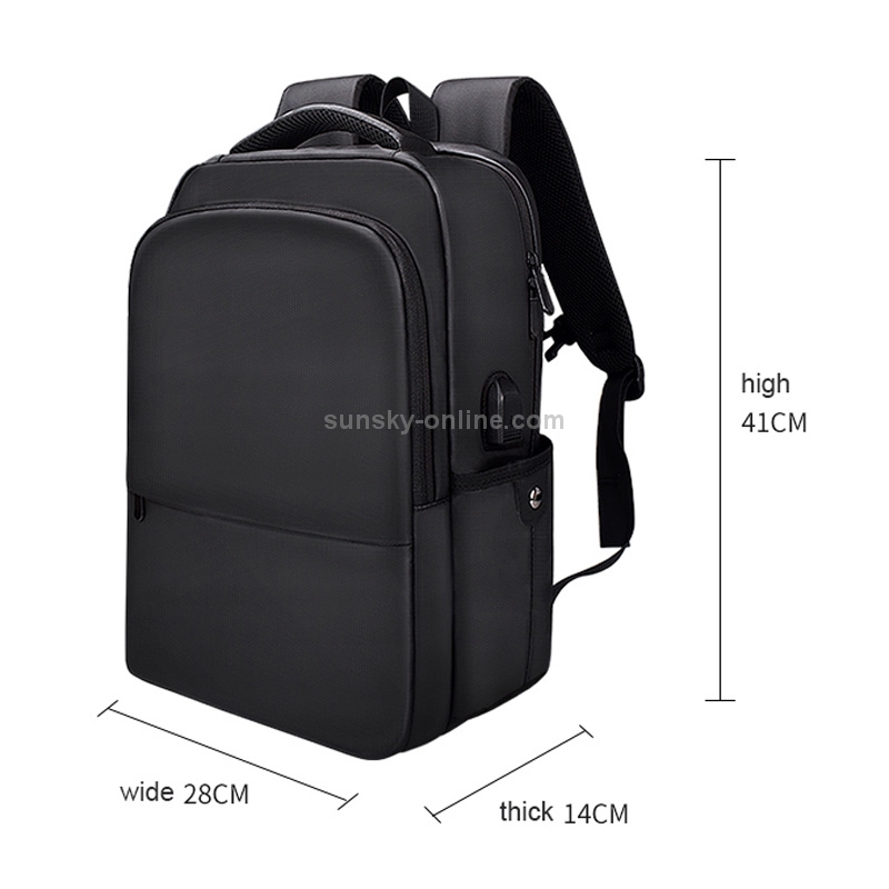 Polyester Waterproof Laptop Backpack for Below 15 inch Laptops, with USB Interface Trunk Trolley Strap(Black)