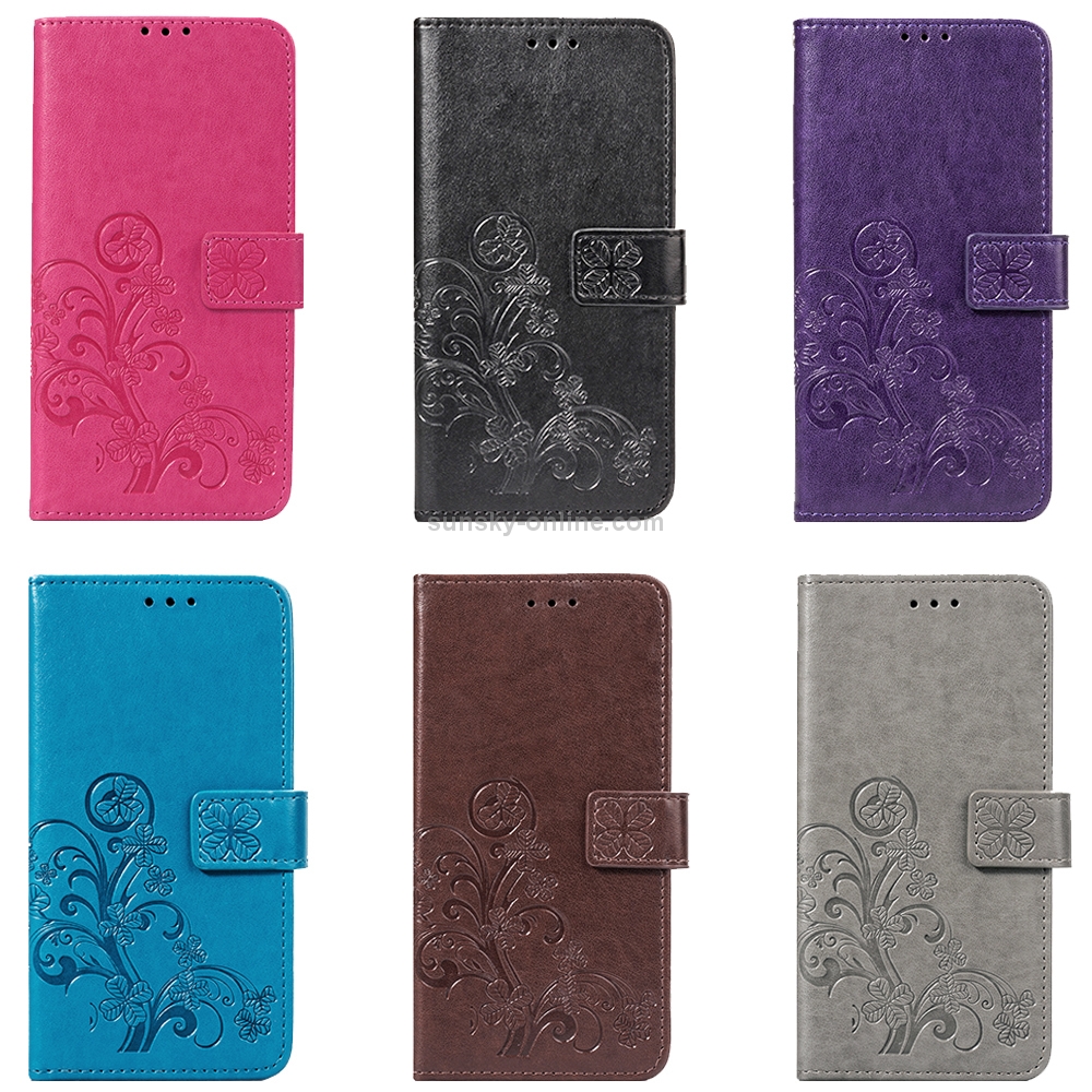 Lucky Clover Pressed Flowers Pattern Leather Case for OnePlus 6T, with Holder & Card Slots & Wallet & Hand Strap (Grey)