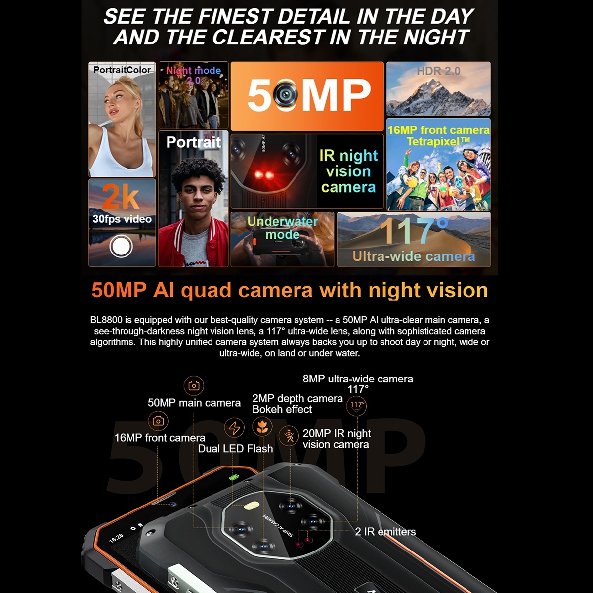 SUNSKY [HK Warehouse] Blackview BL8800 Rugged Phone, Infrared Night