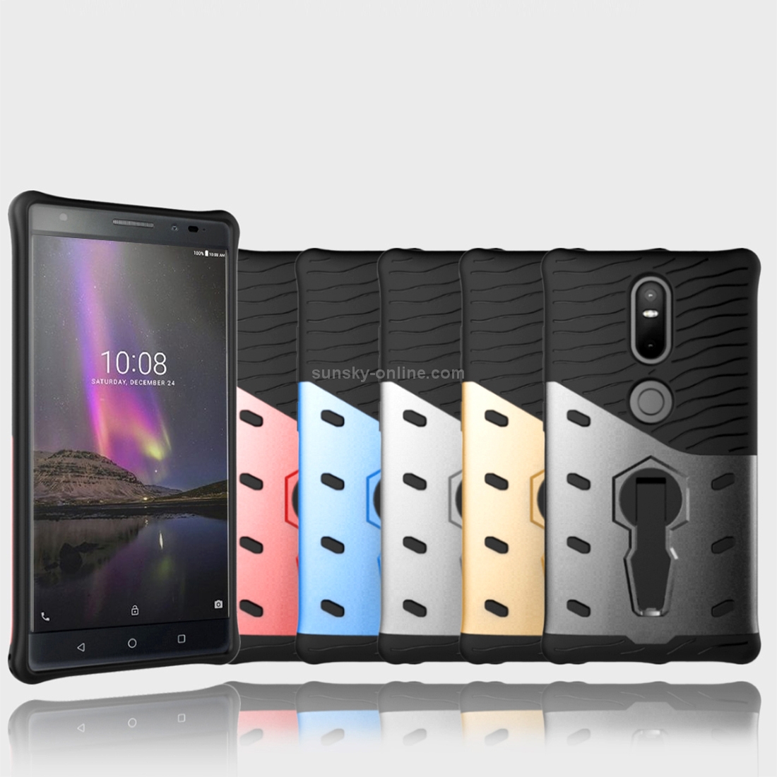 For Lenovo Phab2 Plus Shock-Resistant 360 Degree Spin Sniper Hybrid Case TPU + PC Combination Case with Holder(Black)