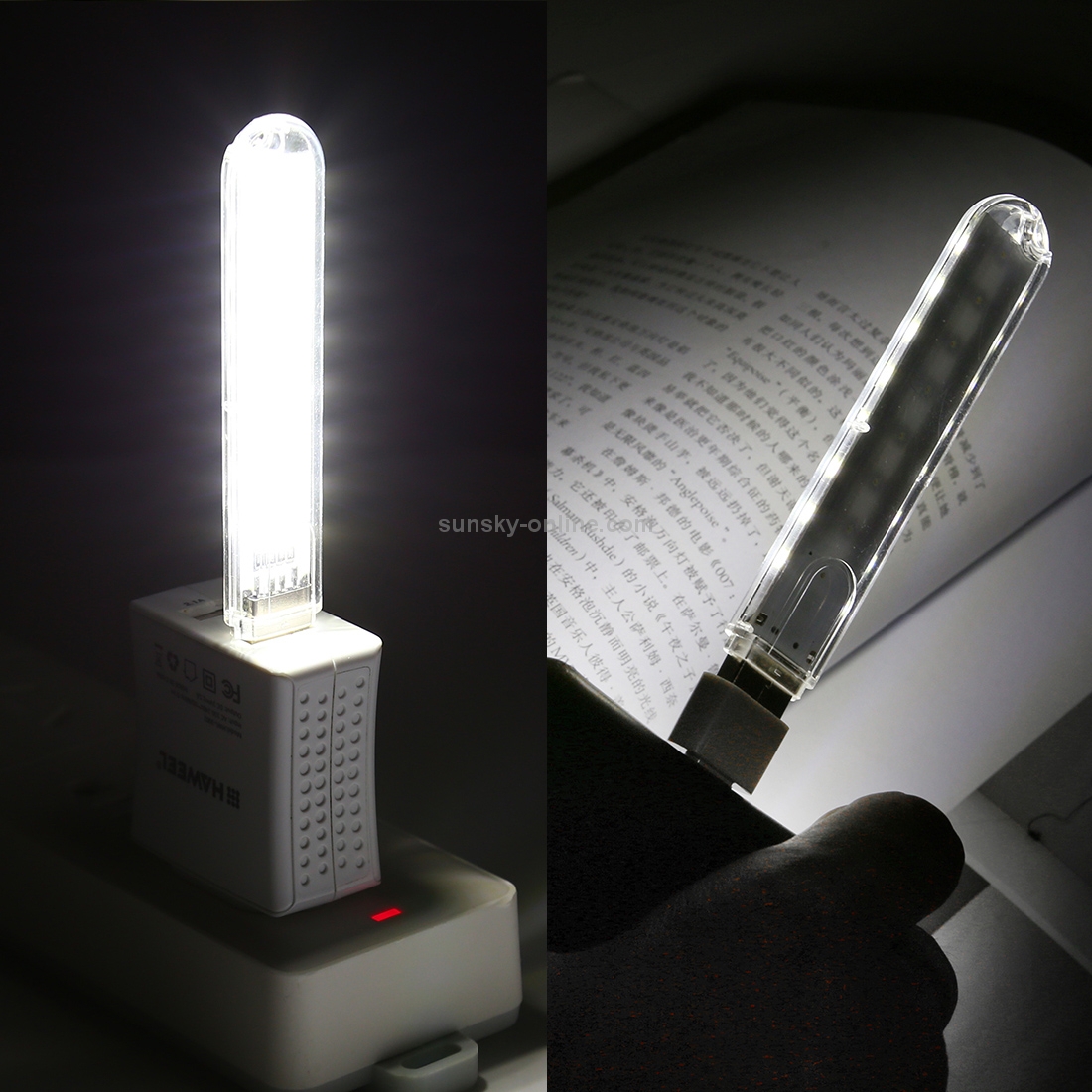 SUNSKY 8LEDs 5V 200LM USB LED Book Light ไฟกลางคืนแบบพกพาพร้อมอะแดปเต