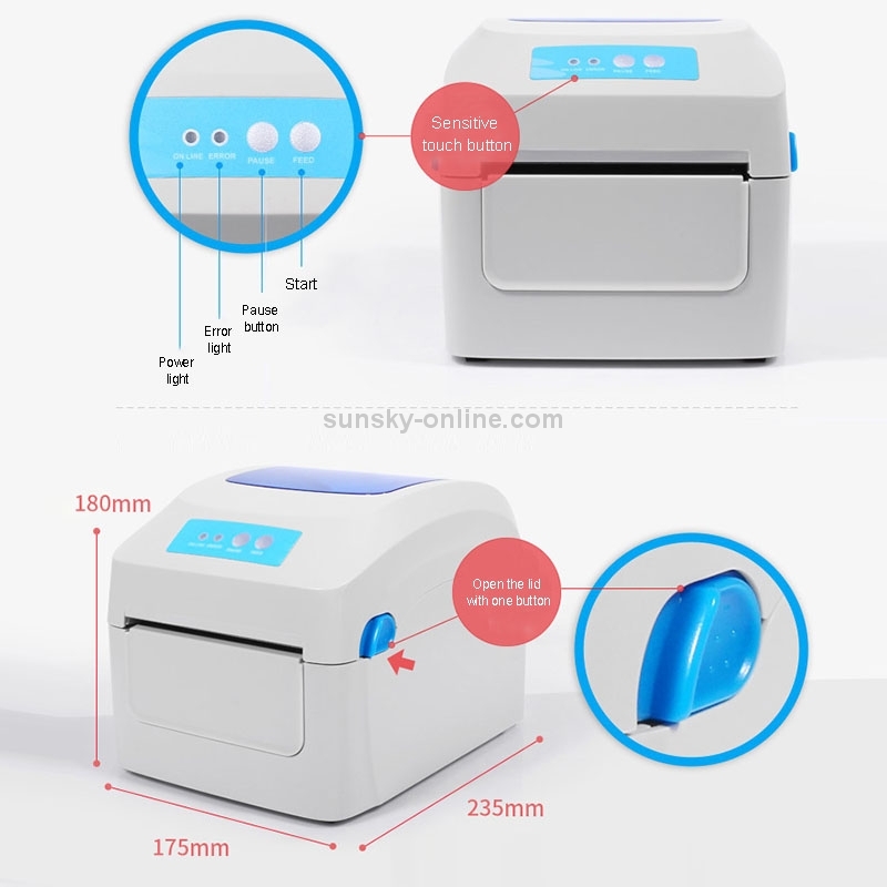 GPRINTER GP1324D Bluetooth USB Port Thermal Automatic Calibration Barcode Printer, Max Supported Thermal Paper Size: 104 x 2286mm