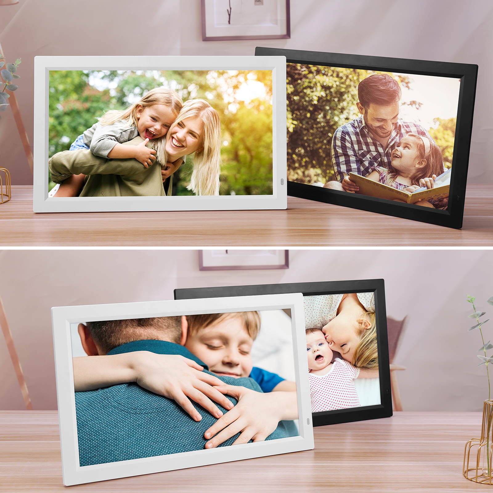 21.5 inch LED Display Digital Photo Frame with Holder & Remote Control, US Plug(White)