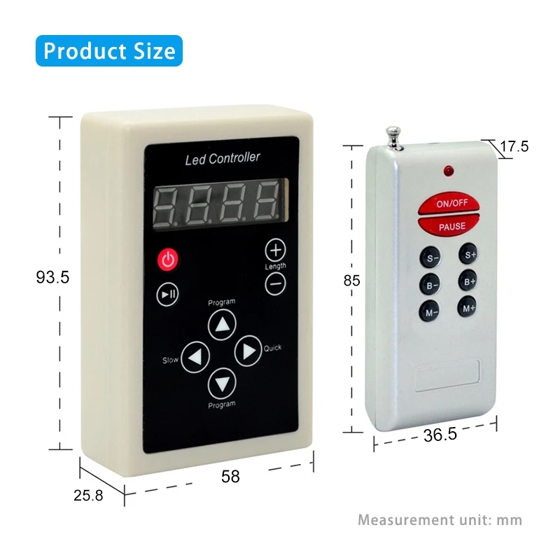 LED Controller with RF Remote Controller for LED Strip Light, 2 Lines SPI Signal Output, DC 12V