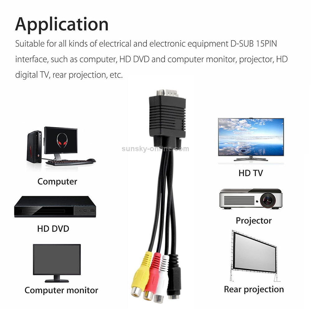 SUNSKY VGA to SVideo AV RCA TV Converter Cable Adapter พร้อมสาย