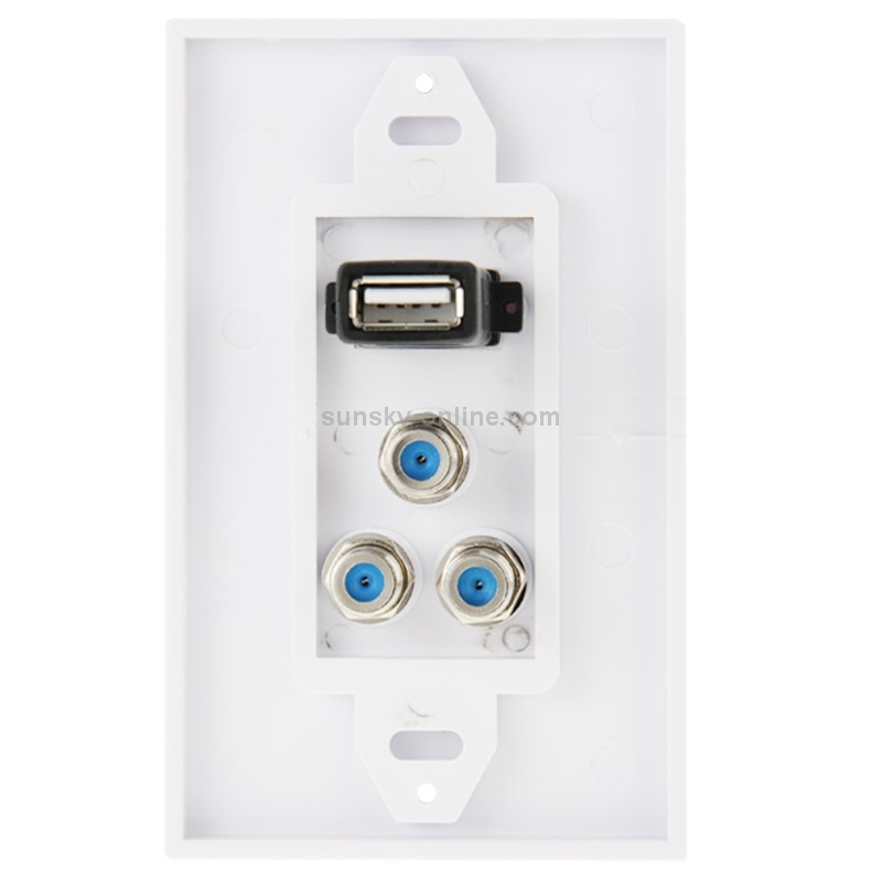 USB 2.0 Female Plug + 3 F Female Plugs Wall Plate Panel