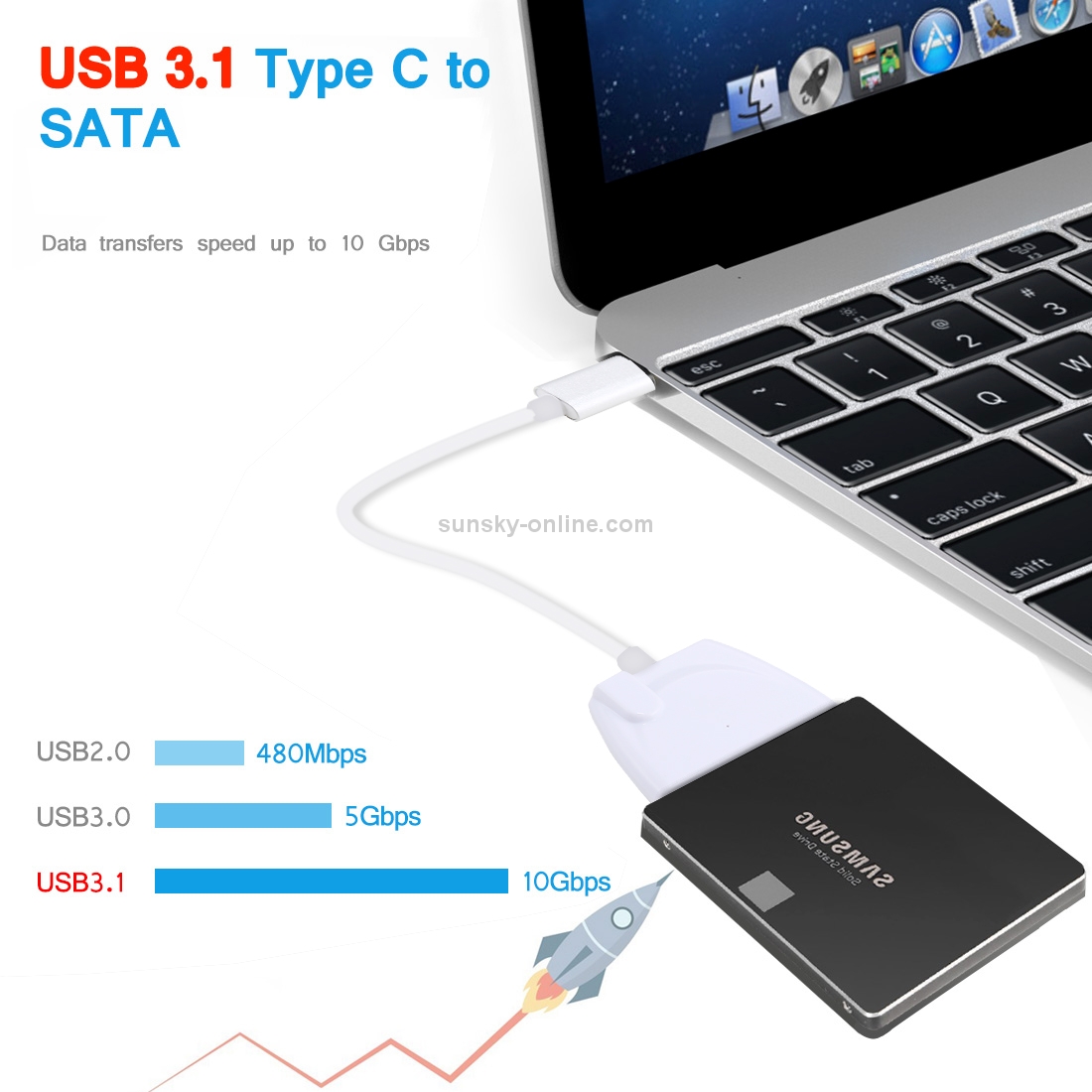 Sunsky - Usb-c   Type-c ถึง 22 Pin Sata Hard Drive Adapter Cable 