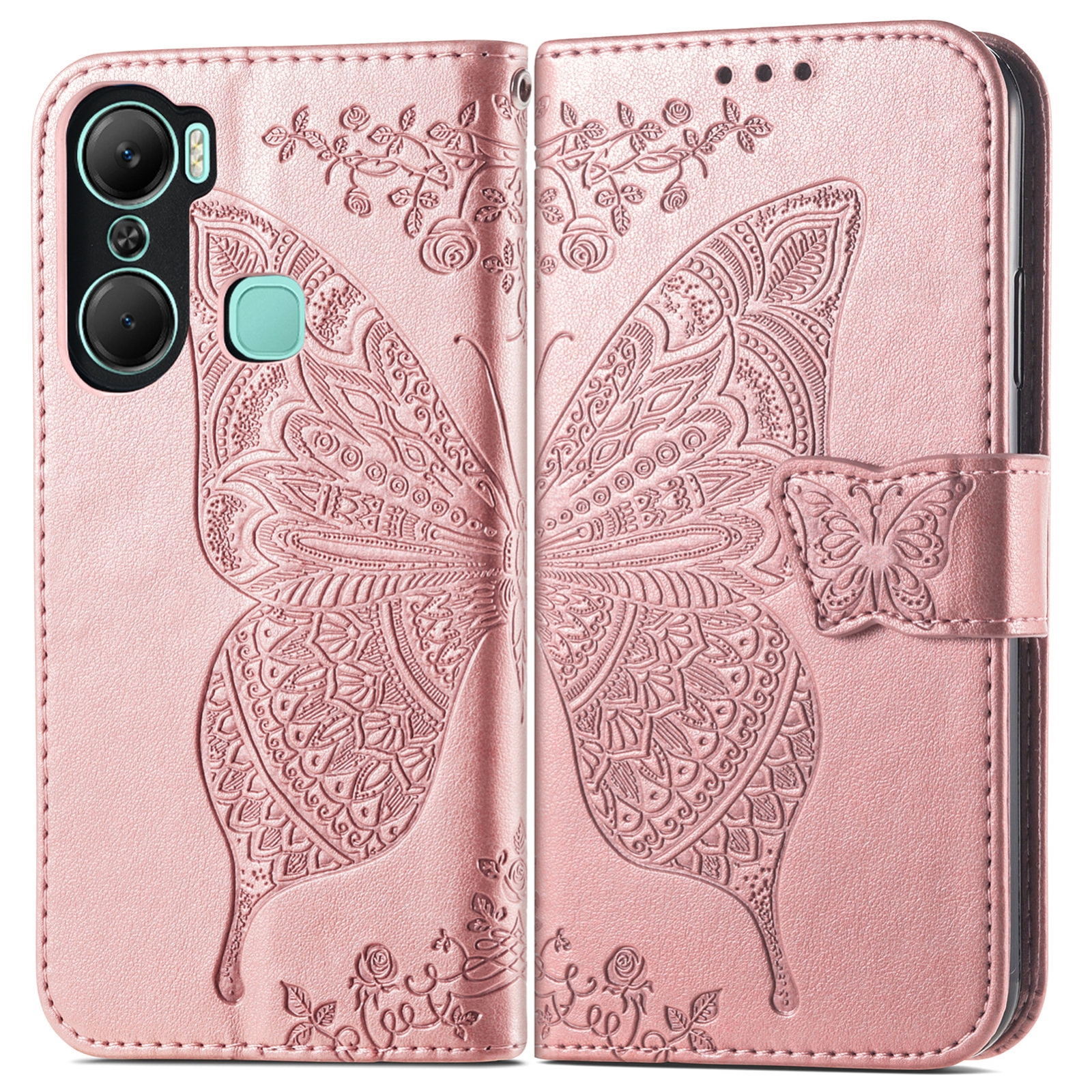 SUNSKY - Pour Infinix Hot 12 Pro Butterfly Love Flower Étui de téléphone en  cuir gaufré (or rose)