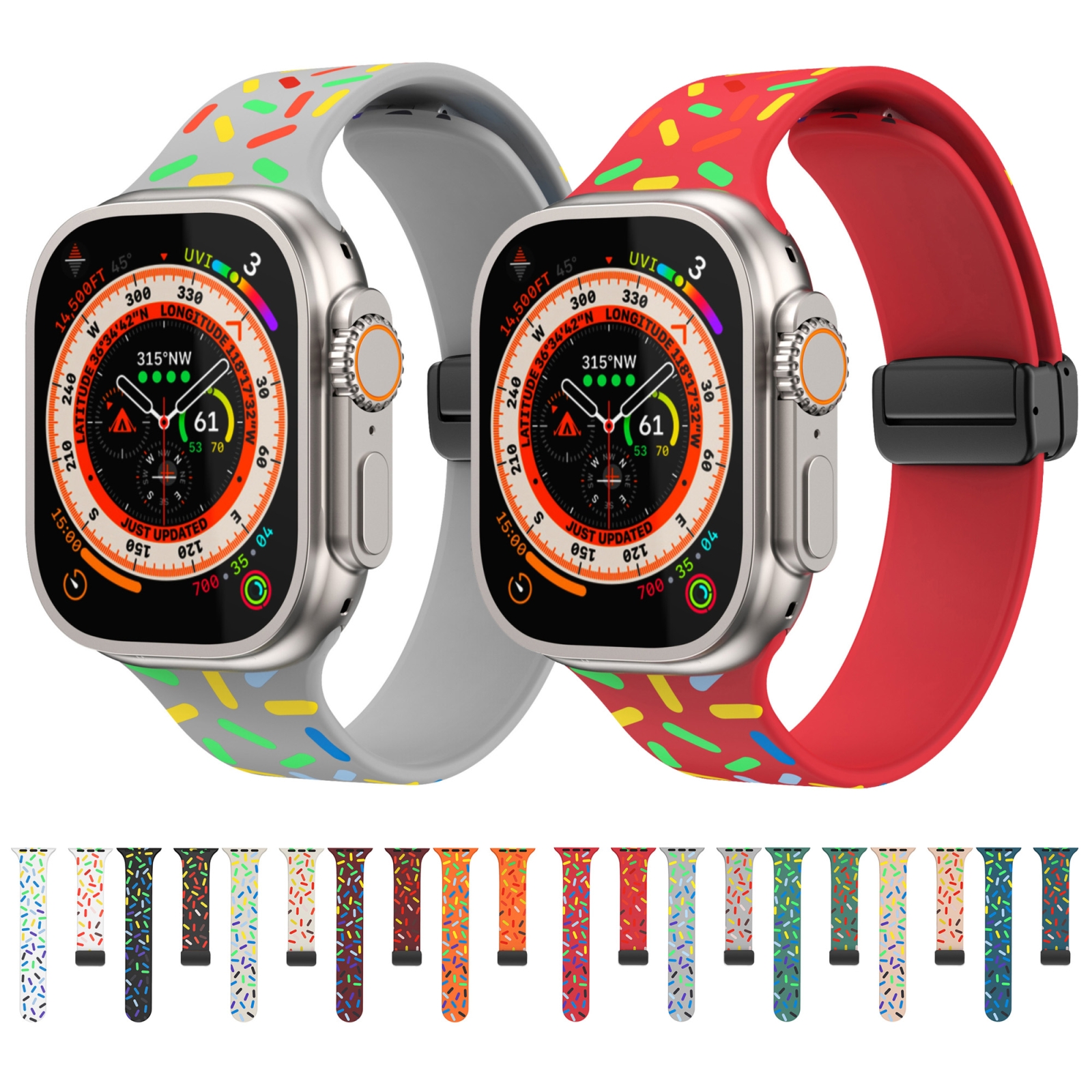 SUNSKY - สำหรับ Apple Watch 4 44mm Rainbow Dots ซิลิโคน Magnetic Black ...