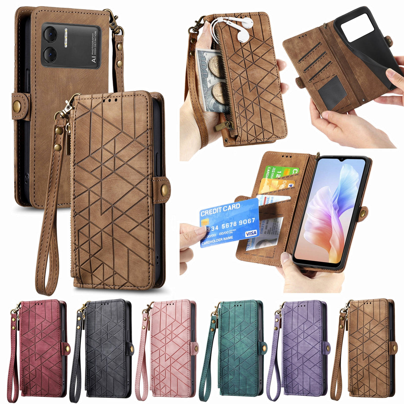 For DOOGEE X98 Pro / X98 Geometric Zipper Wallet Side Buckle Leather Phone Case(Green)