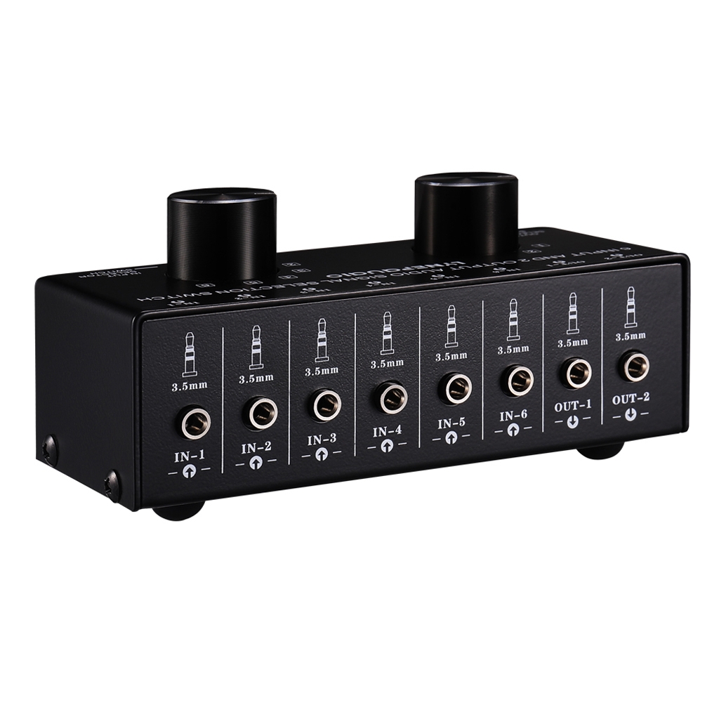 B027 6 input 2 output or 2 input 6 output audio signal source selection switcher 3.5mm interface