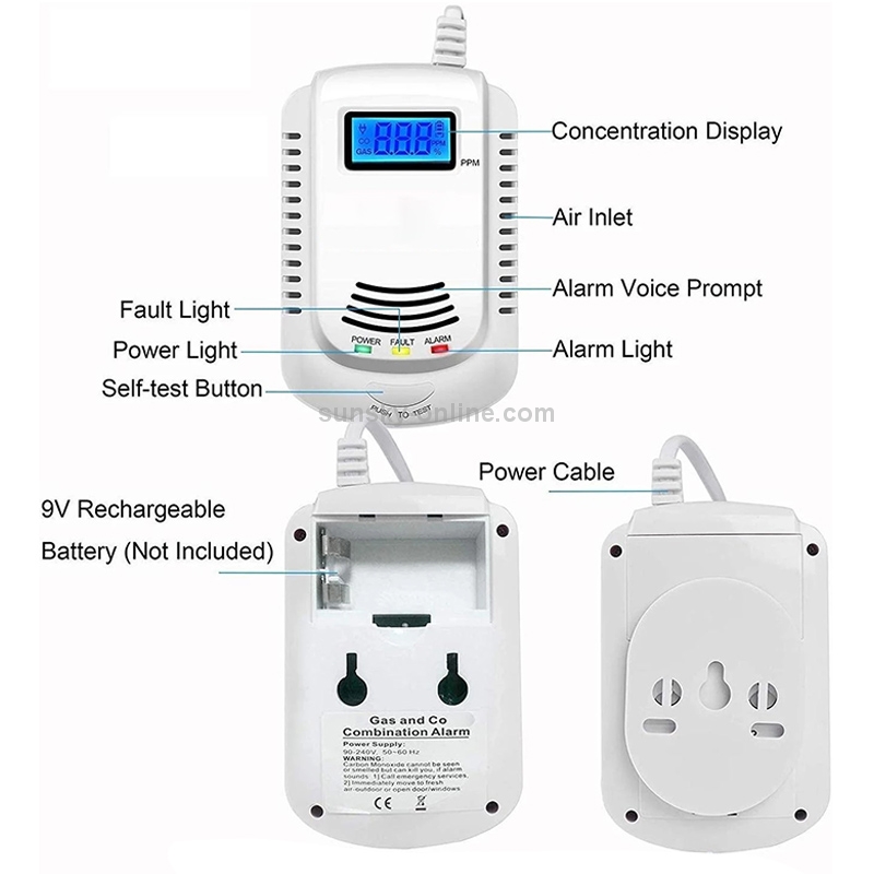 Coalgas Natural Gas Methane Propane Leak Detector Tester Measurer Home Security Tool, EU Plug