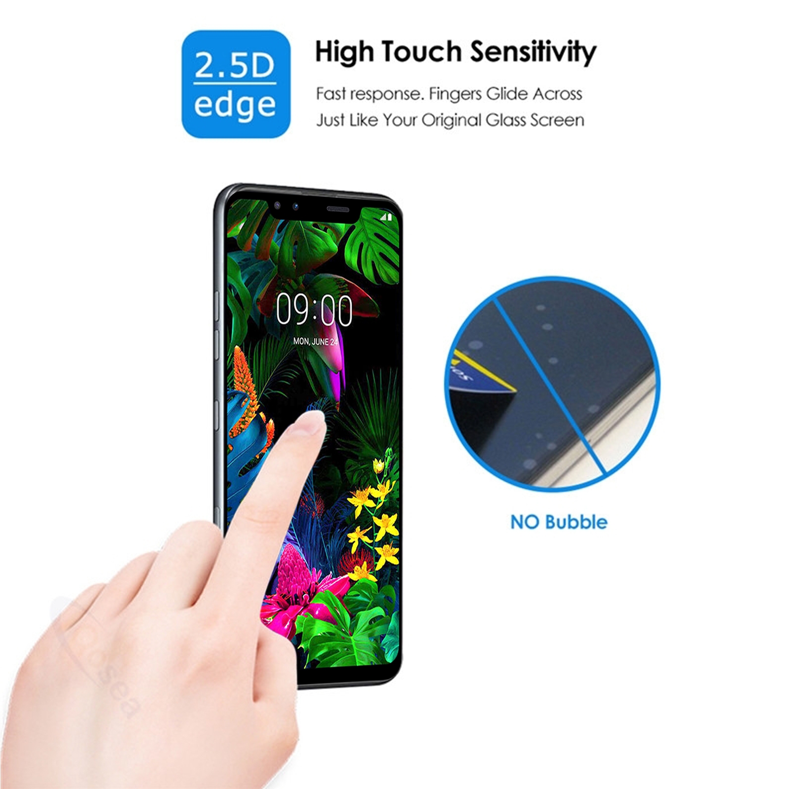 Ultra-thin Clear 9H 2.5D Explosion-proof Full ScreenTempered Glass Film for LG G8S ThinQ(Black)