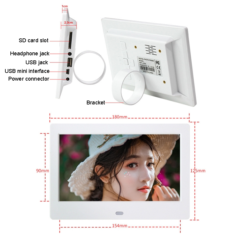 DPF-706 7 inch Digital Photo Frame LED Wall Mounted Advertising Machine, Plug:EU Plug(White)