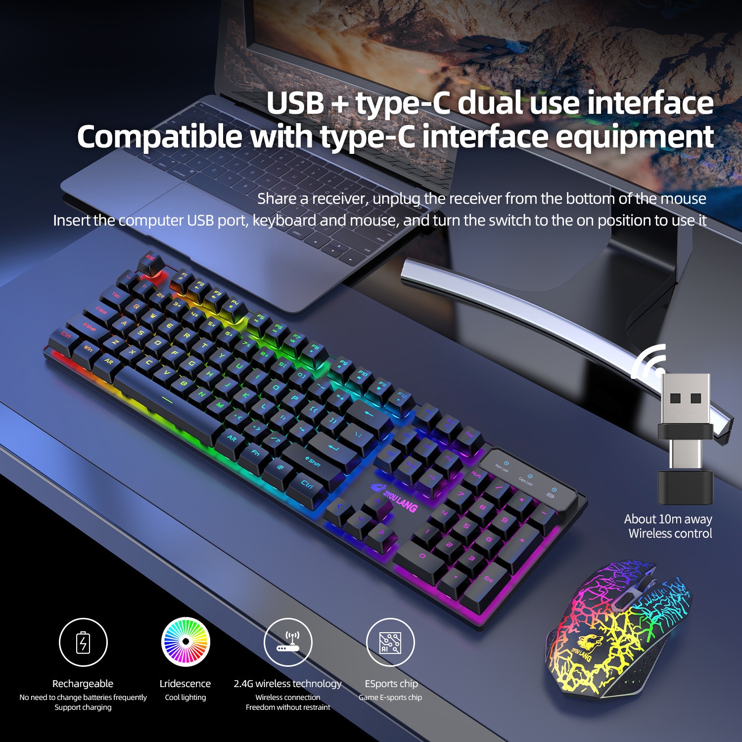 極上優良品セット｜MAGIC KEYBOARD US｜MAGIC MOUSE 3 T3 Wireless Keyboard Mouse Combo,Rainbow Backlit 2.4G Rechargeable