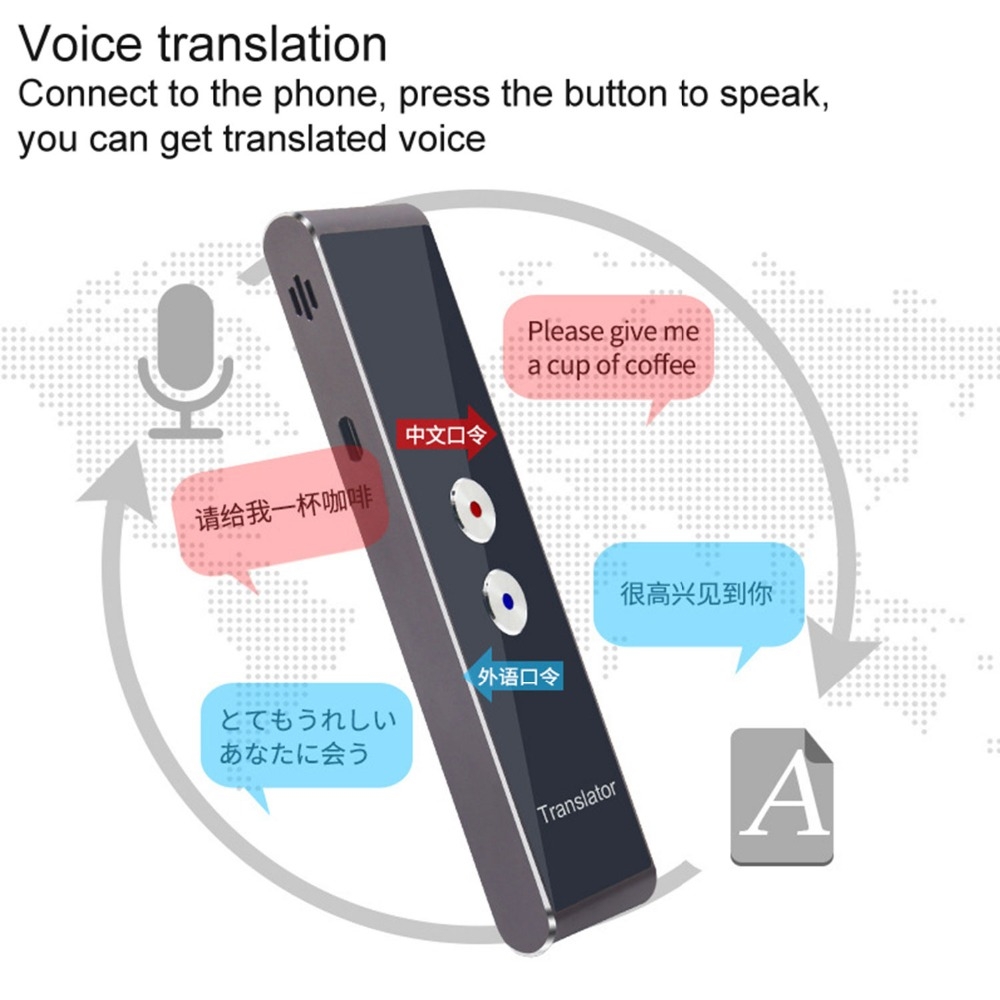 T8 Pocket Language Translator Voice 30 Languages Two Way Real Time Intercom Portable Translator For Personal Learning Travelling Black